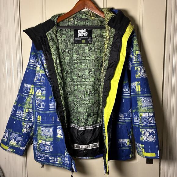 RIDE Snowboards Jacket Men LARGE Outdoor Winter Snow Ski Graphic Blue Green - Picture 1 of 13